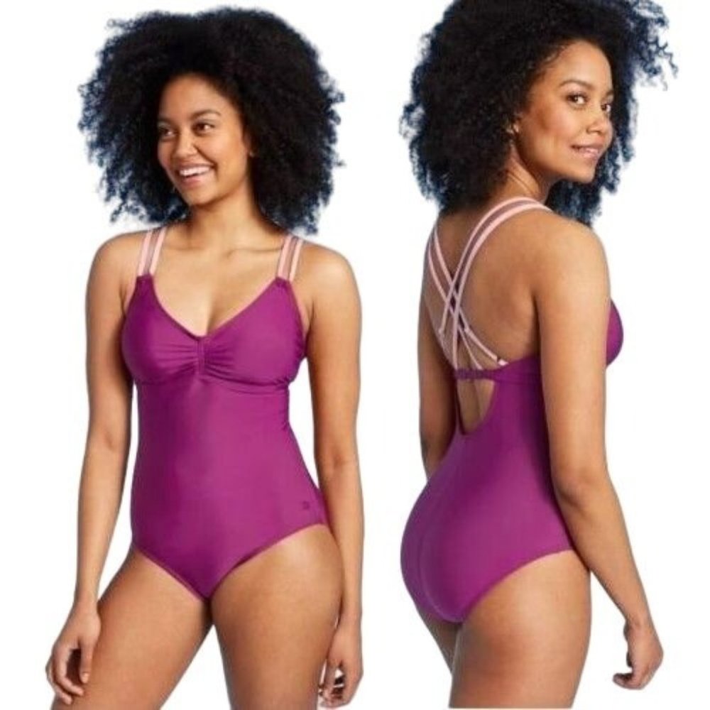All In Motion One Piece Swimsuit Small XL Strappy UPF 50+ Sun Protection